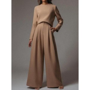 New casual long-sleeved solid color two-piece set HF1603-04-04