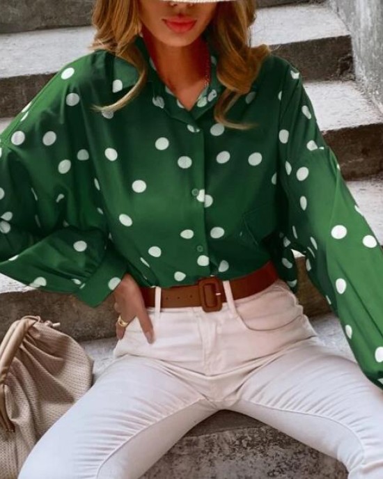 Retro printed polka dot shirt long sleeves HF0613-01-01