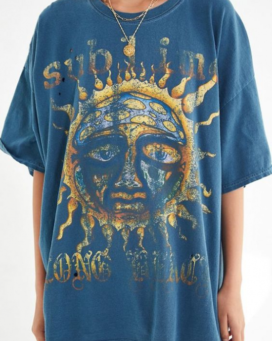 Sun Fire God Worn Out Hole Wide T-shirt Skirt HF2618-04-04